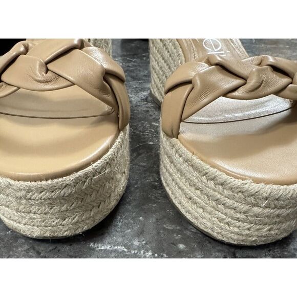 Calvin Klein Womens Thea Platform Wedge Heel Espadrille Sandal Ankle Strap Beige - Picture 11 of 14